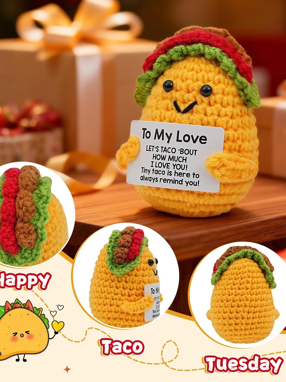 To My Love Yellow Crochet Taco Plush Positive Decor Home Desk Gift Humor AG